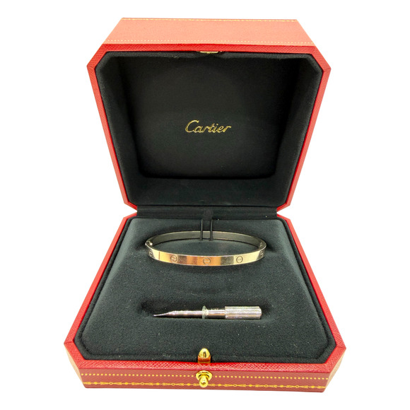Cartier 18K White Gold Love Bracelet Sz 19 Medium Model Box Hinge 2024 29.4g - Picture 2 of 14